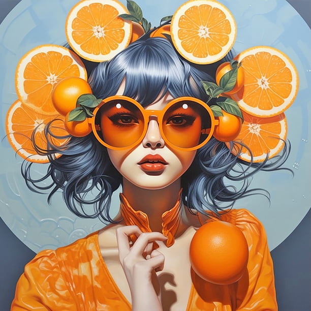 Pintura De Diamante 5D DIY Kit De Niña De Taladro Redondo Completo Decoración Del Hogar 40x40cm Naranja