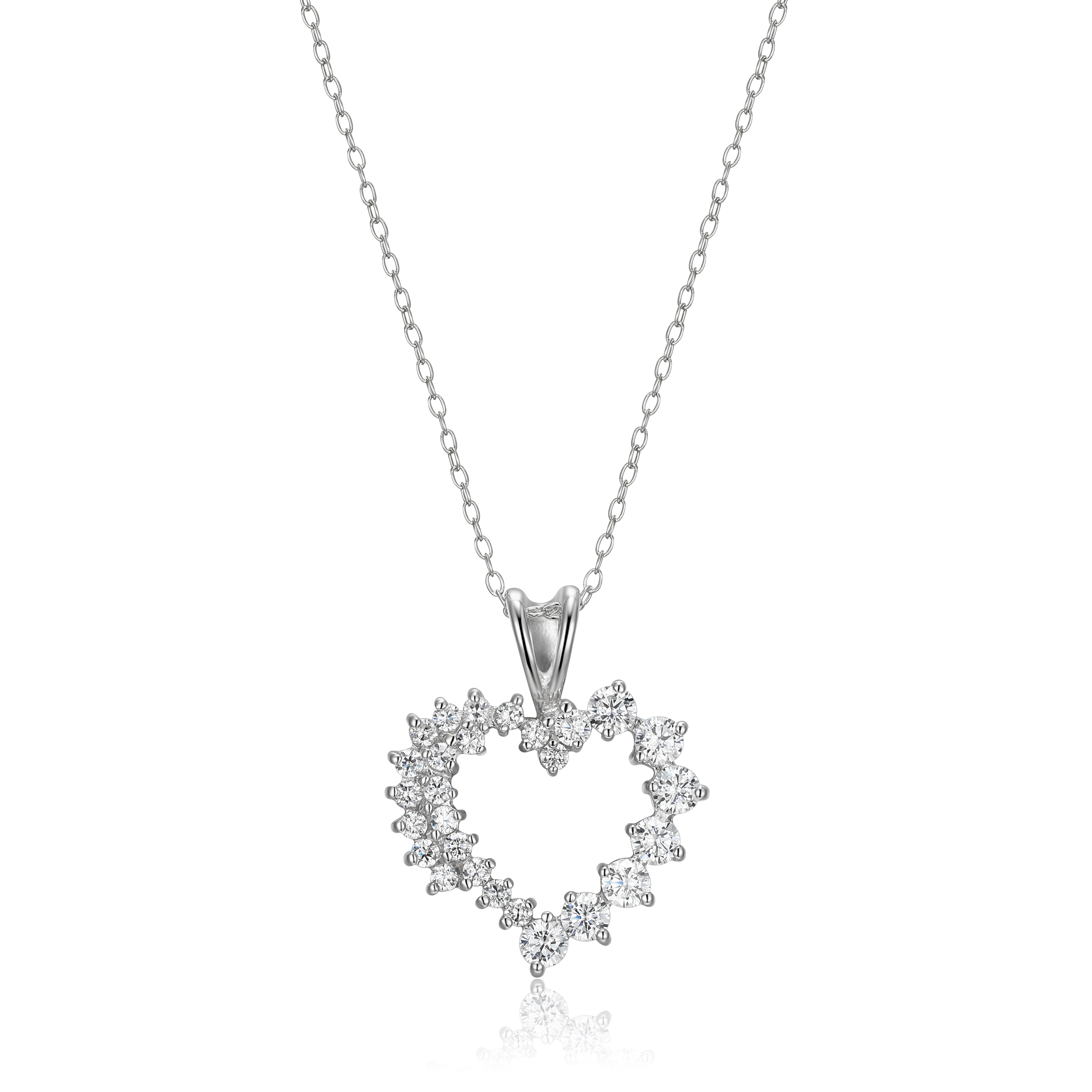 Forever Facets Cubic Zirconia Heart Necklace in Sterling Silver, Adult Women
