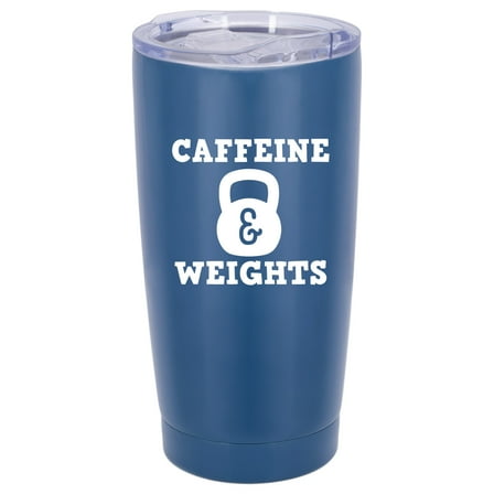 100 North 20 Ounce Stainless Steel On the Go Travel Tumbler With Push Top Lid, Caffeine and Weights Blue