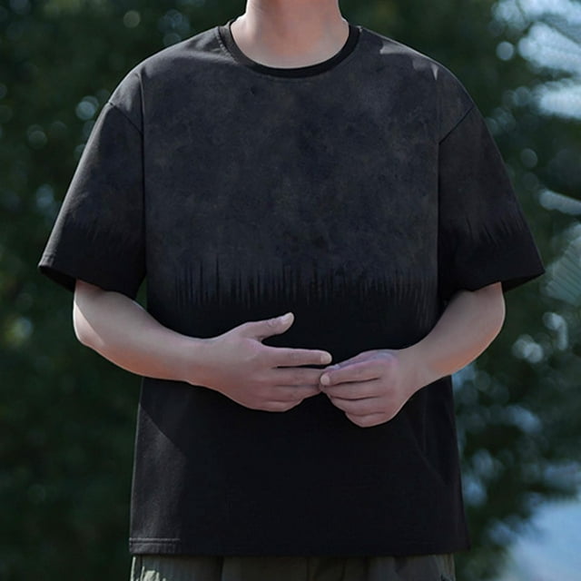 Leodye T-Shirts de Sport Légers et Respirants pour Hommes, Évacuation de L'Humidité, Manches Courtes, Col Rond, Noir G(L)