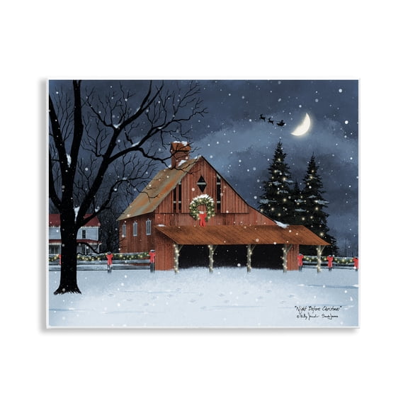 Stupell Industries Night Before Christmas Barn Landscape & Nature Painting Unframed Art Print Wall Art, 14 x 11