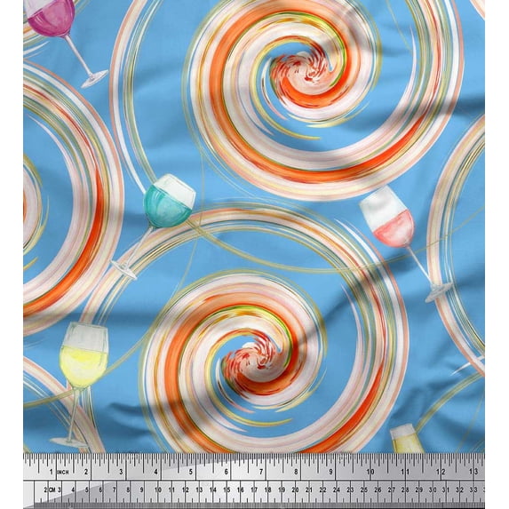 Soimoi Cotton Voile Fabric Spiral & Wine Glass Bar Printed Craft Fabric by the Yard 42 Inch Wide