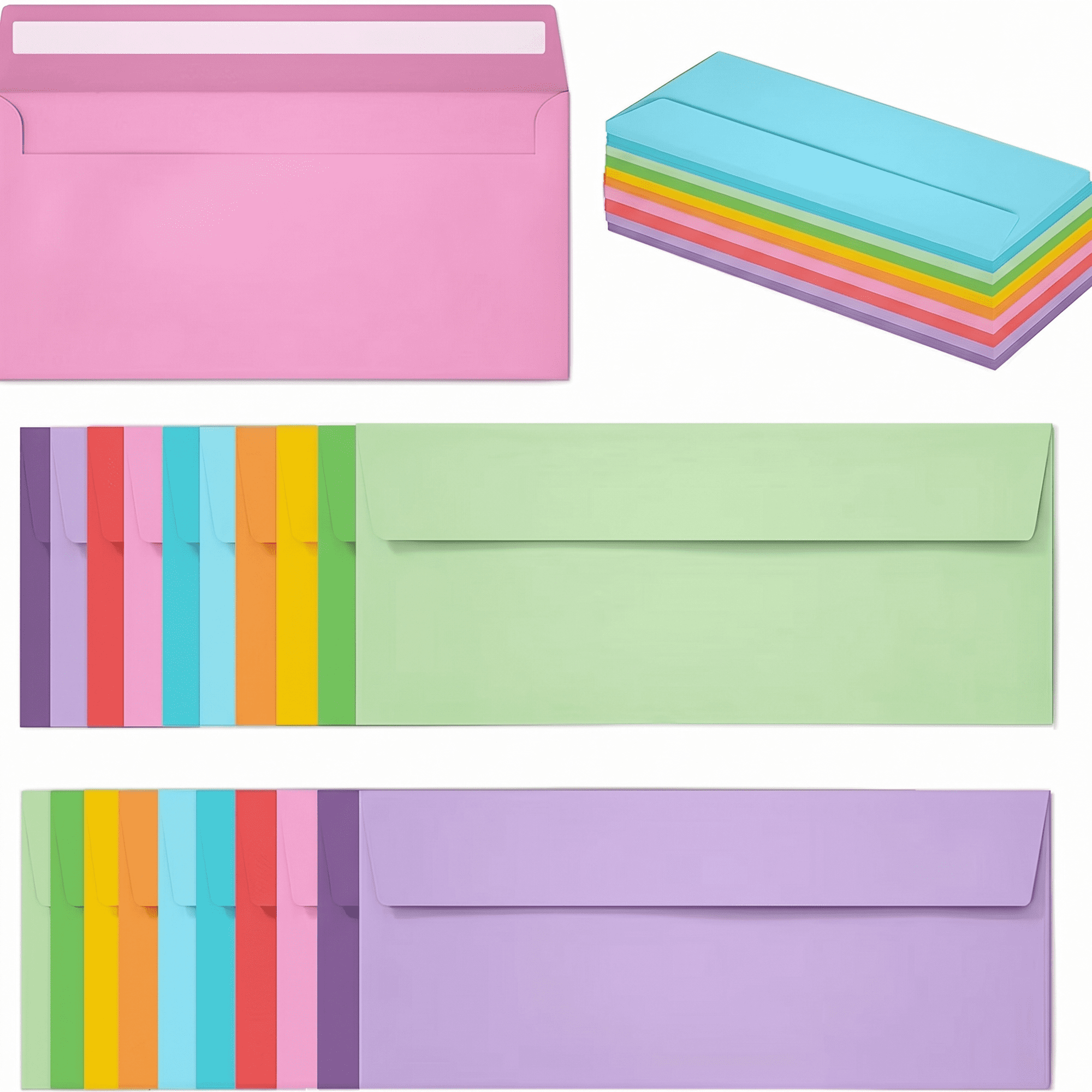 100 Pack Colorful #10 Self-Seal Business Envelopes – 4.13×9.49 Inches | Vibrant Multi-Color Standard Envelopes for Office Checks, Invoices, Letter Mailing & Business Correspondence
