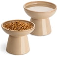 thumbnail image 2 of Ceramic Elevated  Bowls 2-Pack - 6.2" Extra Wide Raised   & Water Dishes, 5.1" Optimal Height Anti-  Shallow Bowls for Cats/Kittens/Dogs, Lead & Cadmium Free (Brown), 2 of 7