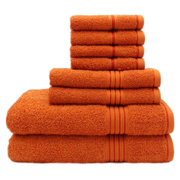 HURBANE HOME Highly Absorbent 8 Pc Orange Bath Towel Set 100 Cotton