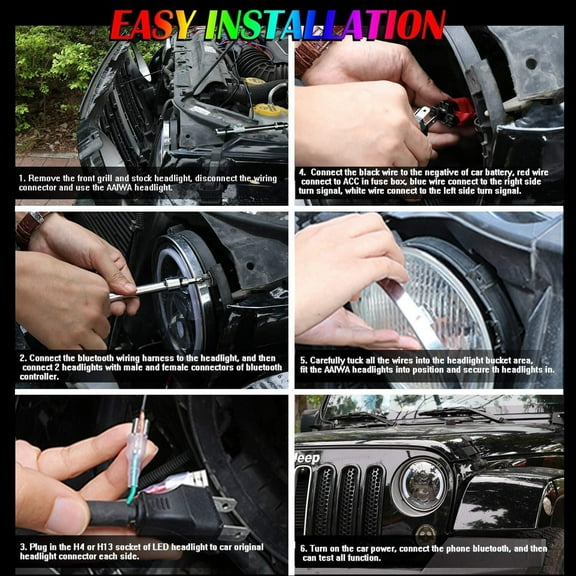 7 Inch 90W LED Headlights With Red Halo Ring Angel Eyes Compatible with 1997-2018 Jeep Wrangler JK TJ LJ(DOT Approved), 4200 Lumens Hi/Lo Beam