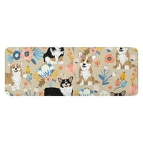 Corgi Dog and Flower Florals Kitchen Rug Mat,Kitchen Runner Rugs Non Skid Washable,Decorative Kitchen Floor Mats for Kitchen,Sink,Laundry,17"x47.2"