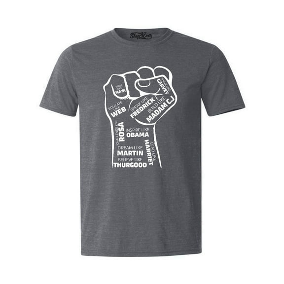 Shop4Ever Men's Inspiring Black Leaders Fist Graphic T-shirt XX-Large Dark Heather