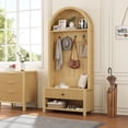 thumbnail image 4 of LSKTGA 70.86-inch Entryway Hall Tree, Farmhouse-Style Wooden Coat Rack Freestanding, Entryway Organizer with Four Hooks, Standing Shoe Rack With  for Hallways, Foyers, and Living Rooms, Natural, 4 of 8
