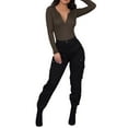 thumbnail image 3 of HWRETIE Women's Basic Bottoms (Rule) Womens Solid Pockets Pants,Slim-Fit Stright Elastic Fall Pants,Haren Trousers/Black M, 3 of 9