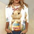 thumbnail image 2 of Women's Easter Print Round Neck Casual Loose Versatile 3/4 Sleeve T-Shirt White XL, 2 of 5