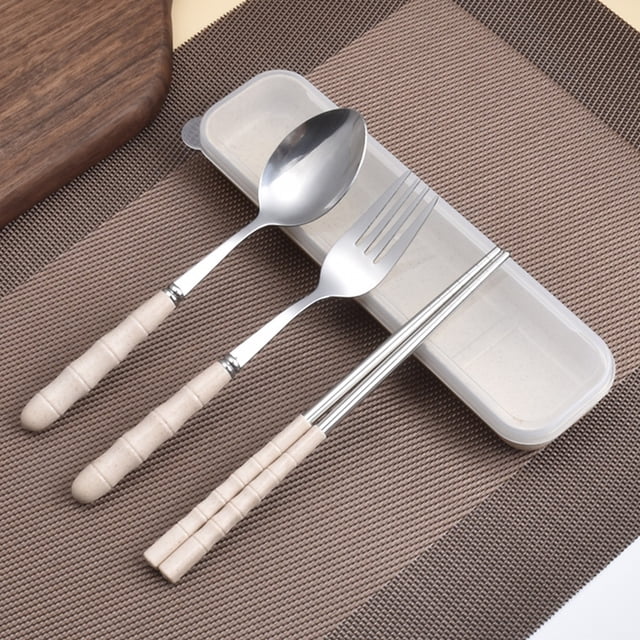 TIMIFIS Kitchen Gadgets 3-in-1 Stainless Steel Fork Spoon Chopsticks Set Travel Set With Plastic Case