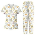 thumbnail image 2 of Scrubs Top For Women，Women's Short-Sleeve Easter Print Nursing Scrubs Set with Pockets，Yellow，XL, 2 of 5