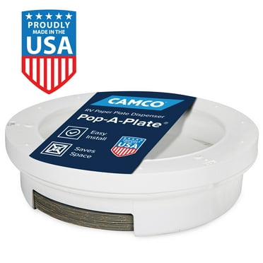 Camco Pop-a-Plate Paper/Plastic Plate Dispenser, Mounts to Walls and Cabinets (57001)