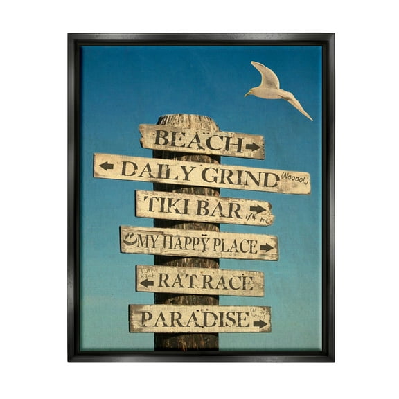 Stupell Industries Funny Beach Directions Sign Animals & Insects Painting Black Floater Framed Art Print Wall Art, 17 x 21