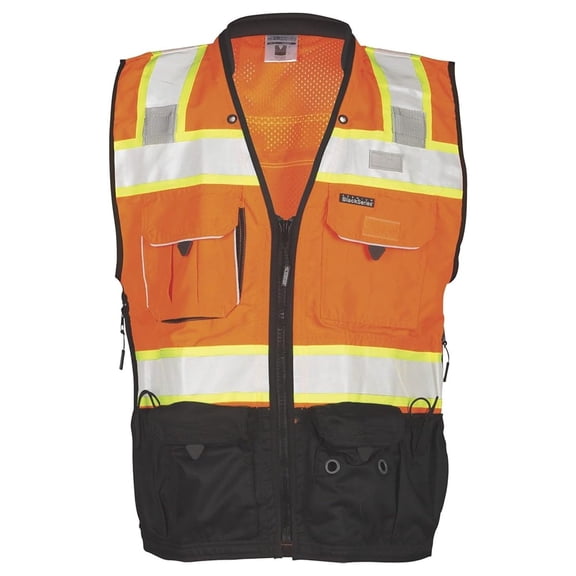 Men's Class 2 High Visibility Premium Black Series Surveyors Vest - Orange/Black, 4XL, Model Number S5000