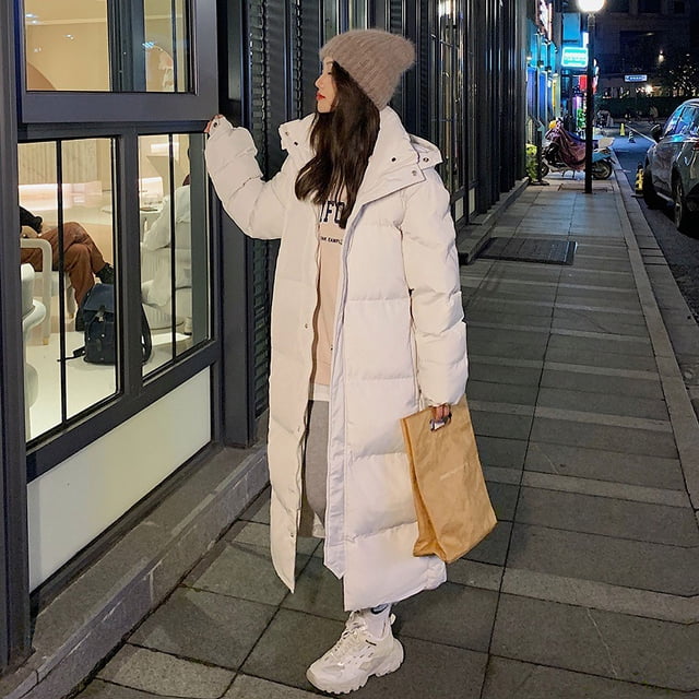 Chaqueta de algodón de plumón para mujer, chaqueta de algodón holgada hasta la rodilla de longitud media a larga, abrigo de invierno