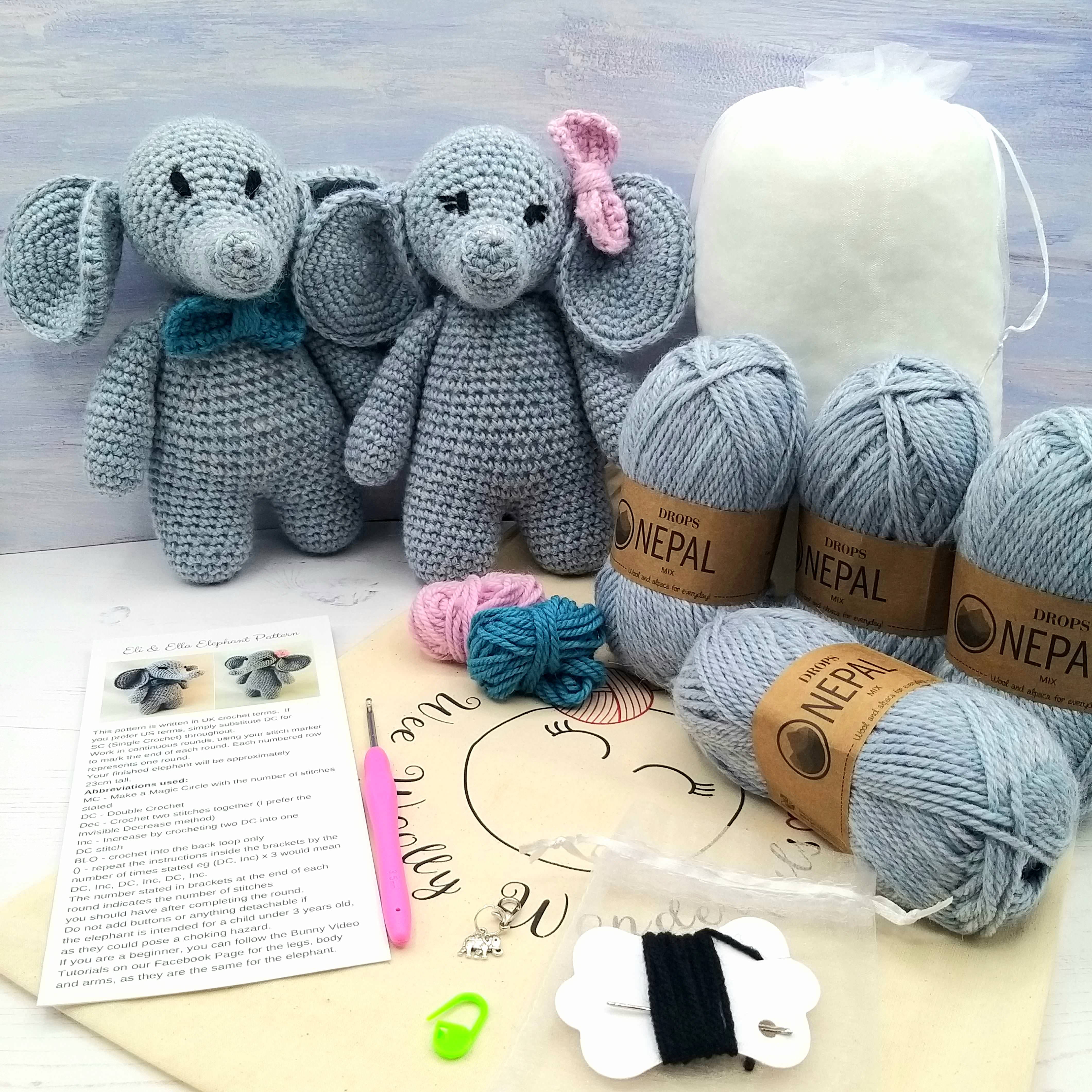Crochet Elephants Complete Beginner Luxury Crochet Kit