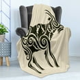 thumbnail image 4 of Goat Soft Flannel Fleece Throw Blanket, Tribal Tattoo Style Ornamental Goat with Curves Waves Abstract Geometric Print, Cozy Plush for Indoor and Outdoor Use, 60" x 80", Beige and Black, by Ambesonne, 4 of 5