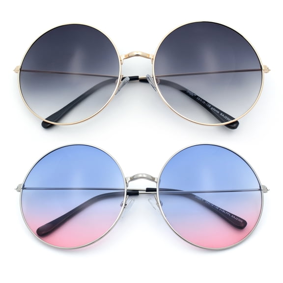 SA106 Classic Oversize Joplin Hippie Round Circle Lens Sunglasses [2 Pack] Gold Smoke   Gold Blue Smoke