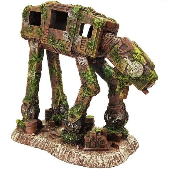 SLOCME Aquarium AT-AT Imperial Walker Decoration – Resin Fish Tank Ornament Robot Cave for Small Fish