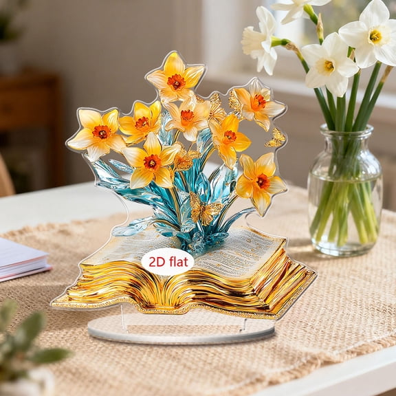HOARBOEG Book Flower Acrylic Ornament, 7.87in Open Book with Floral Design, Desk Decor for Readers, Teachers, Librarians, Book Lovers, Ideal Gift for Birthday, Mother's Day, Book Club, and Easter