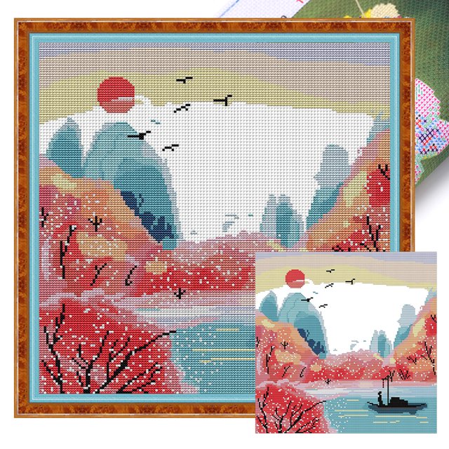 Kit Punto Cruz Puesta Hilo Algodón Ecológico Bordado 14CT 35x36cm