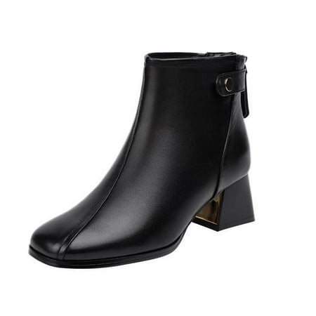 

Women S Ankle Boots Casual Fashion High Heel Block Heel Solid Color Leather Back Zipper Short Boots