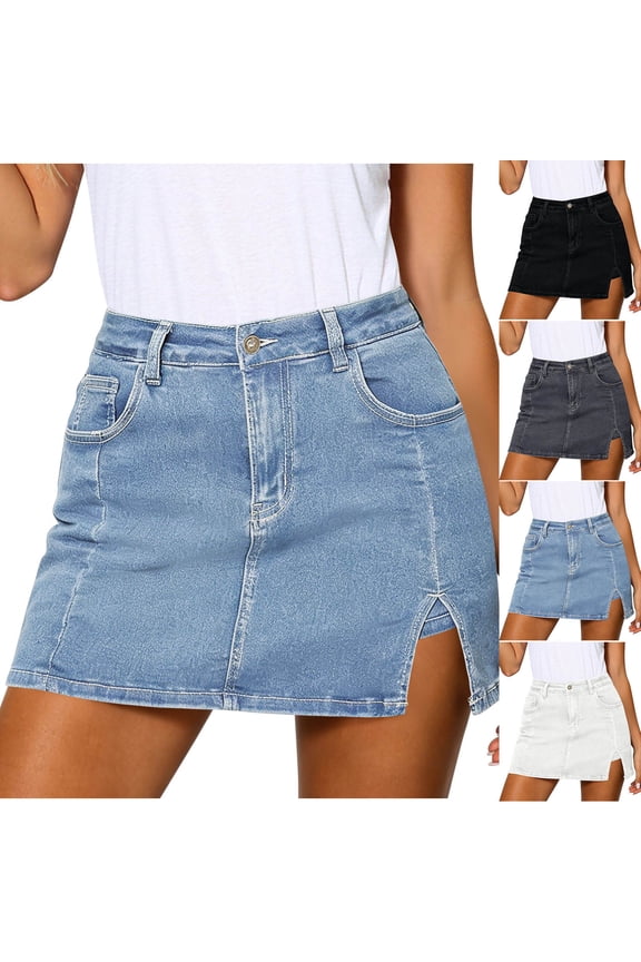 Jean Skorts for Woman High Waisted Trendy Slit Stretchy Denim Skirt with Shorts Y2K Casual Summer Skorts Skirts 2026 Light Blue XXL