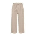 thumbnail image 4 of Beige Womens Sweatpants Women's Linen Wide Leg Pants Casual Loose High Waist Beach Haren Pants Pockets Sweatpants Womens Fashion, 4 of 6