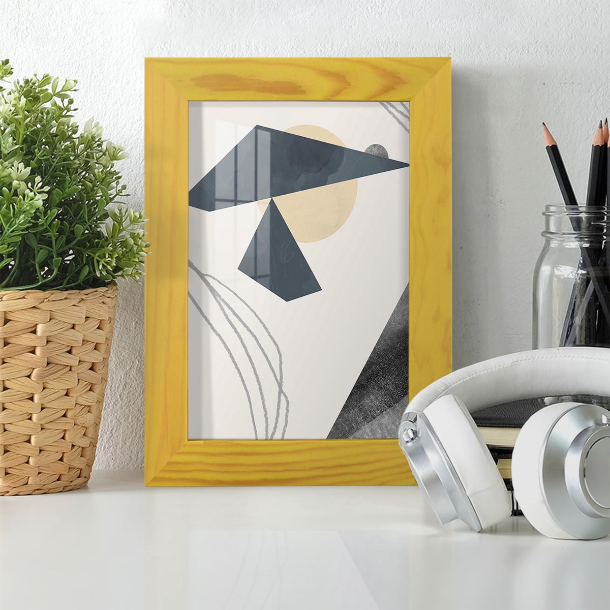 Diamond Slate IV - Framed Print w/glass - Sunflower Yellow