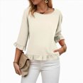 thumbnail image 5 of Godom Crewneck Shirts Women 3/4 Sleeve Casual Loose T-Shirts Summer Solid Tunic Tops Tees, 5 of 7