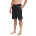 thumbnail image 2 of Men's Ice Silk Satin Five Quarter Shorts, Loose Wide Leg Elastic Waist Bright Quick Dry Fabric, Droopy Breathable Loungewear Shorts for Beach Vacation Indoor | TruHer,Black L, 2 of 9