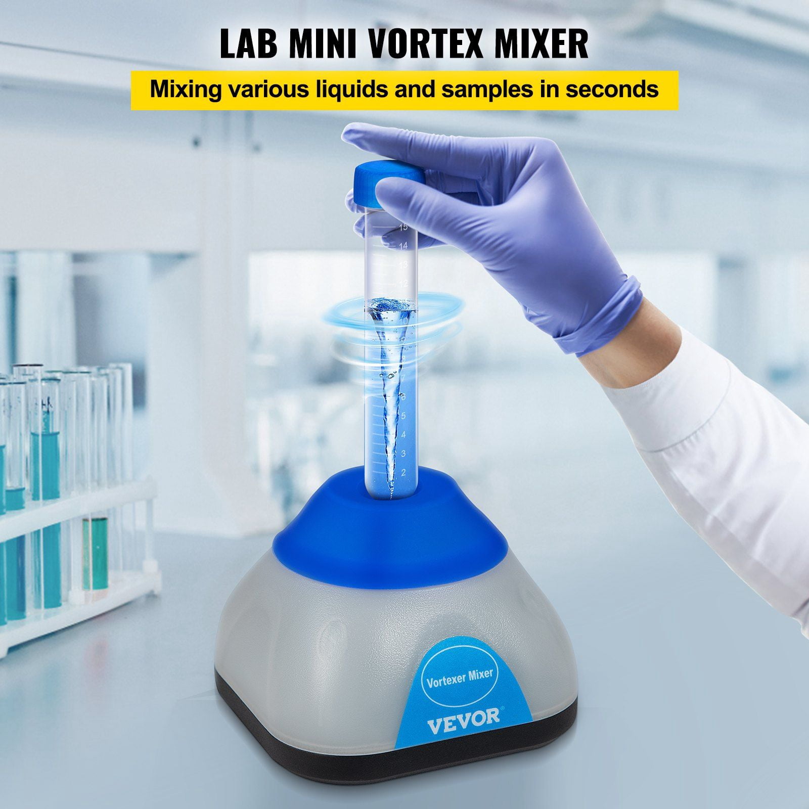Vortex Mixer 3000 RPM Fixed Speed, 50mL Max Capacity 6mm Orbital, Brushless DC Motor Powerful Lab Vortex Shaker for Test Tube Sample Mixing