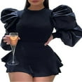 thumbnail image 1 of Women Ladies Puff Sleeve Tops Pullover Sweater Blouse Jumper Ribbed Shirt, 1 of 5