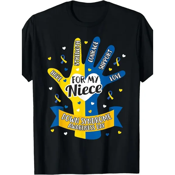 Down Syndrome Awareness Hand Graphic Niece Support Gift for Men Short Sleeve T-Shirt