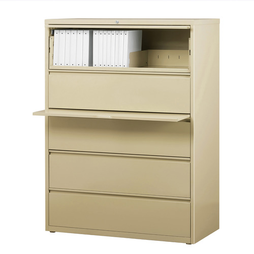 Lorell Lateral File - 5-Drawer 42" x 18.6" x 67.7" - 5 x Drawer S for File - Legal, Letter, A4 - Lateral - Rust Proof, Leveling Glide, Interlocking, Ball-bearing Suspension, Label Holder - Putty - Re - image 4 of 5
