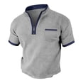 thumbnail image 2 of Kalauyu Men's Short Sleeve Waffle Shirts Quarter-Zip Casual Mock Neck Basic Designed Cotton Shirts Summer Tops, 2 of 5
