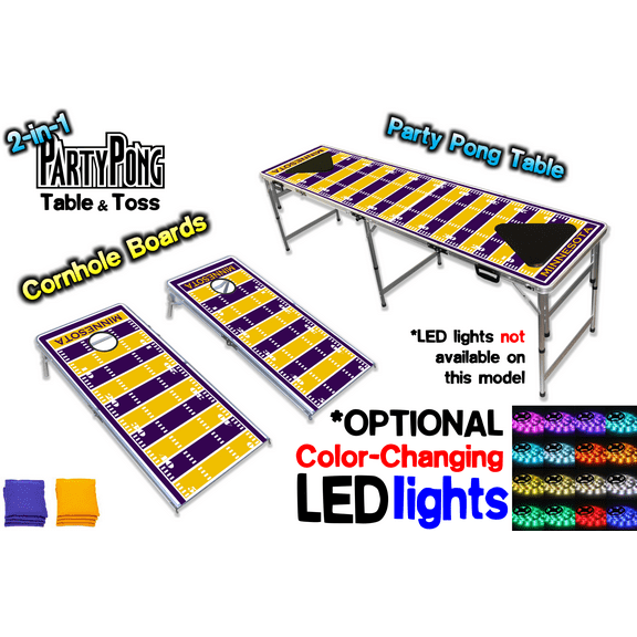 2-in-1 Cornhole Boards & Beer Pong Table - Minnesota Football Field