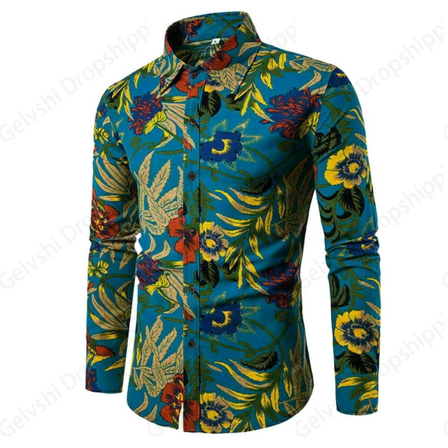 Camisas hawaianas de manga larga con estampado 3D de margaritas y flores, camisas de playa para hombre, camisas de moda, blusas con solapa, blusas de un solo pecho, ropa de calle