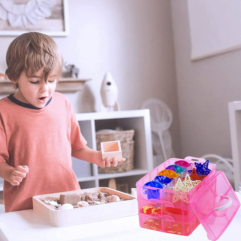 Plastic Storage Organizer for Lego Box Kids Child Toy Stackable Containers with Lids Bins 3 Layers Adjustable Compartments Building Blocks Chest Case