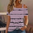 thumbnail image 2 of Xihbxyly Tops ! Tops for Women 2025, Women's Cold Shoulder Tops Short Sleeve Button-Up Top Blouse Casual Tunic Blouse T-Shirts, 2 of 5