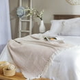 thumbnail image 3 of Contemporary Home Living Beige and White Herringbone Striped Rectangular Cotton Decorative Throw 50", 3 of 5