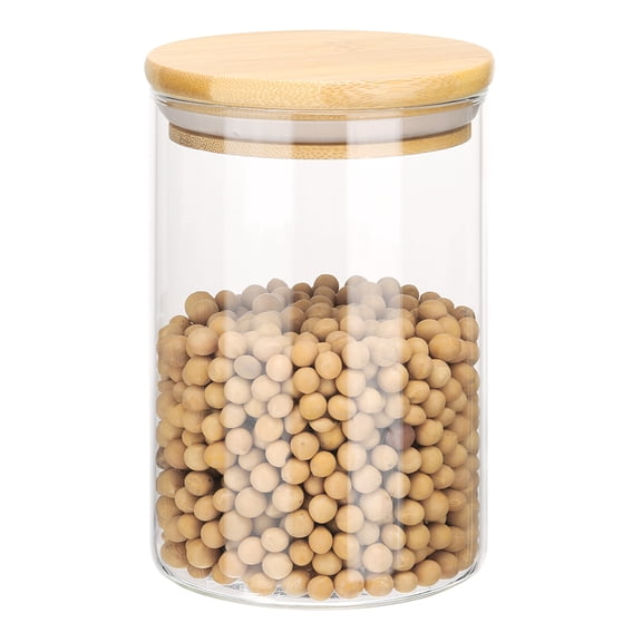 Glass Food Storage Jars 16.9oz Glass Canisters with Bamboo Airtight Wooden Lids Food Storage Container for Coffee Tea Sugar Candy Cookie Rice Flour Pasta Nuts Clear