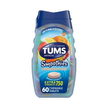Tums Smoothies Extra Strength Heartburn Relief Antacid Tablets, Fruit, 60 Count