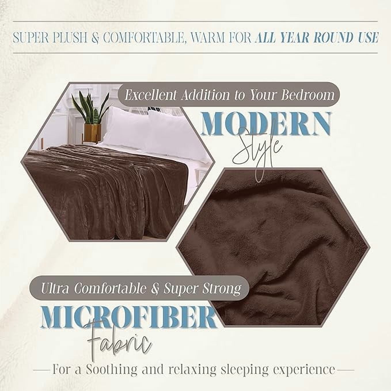 Elegant Comfort Luxury Velvety Feel Blanket, All-Season Lightweight Blanket, Ultra Plush, Soft, Flannel Fleece for Couch, Sofa, Bed, Travel, Solid Design,Full/Queen, Brown