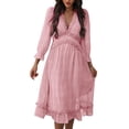 thumbnail image 1 of Innerwin Swing A-Line Robes Imprimé Floral Femmes Tunique Sundress Rue Double Couche Fluide Midi Robe Rose S, 1 of 2