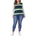 thumbnail image 2 of Agnes Orinda Plus Size Sweaters for Women Sleeveless Casual Outfits V-Neck Striped Knit Sweater Vests 4X Green, 2 of 5