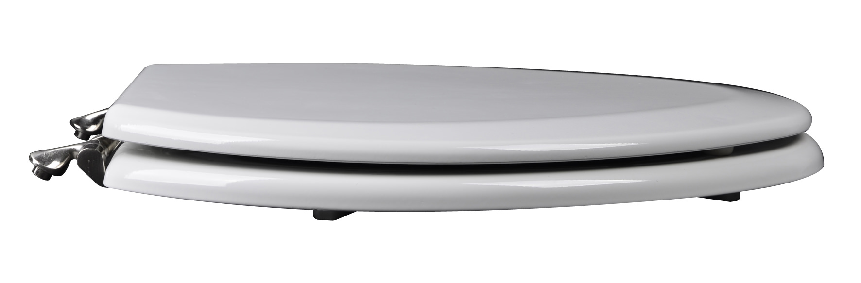 BathDecor Premium White Molded Elongated Wood Toilet Seat with Decorative Brushed Nickel Metal Hinge and OSG?