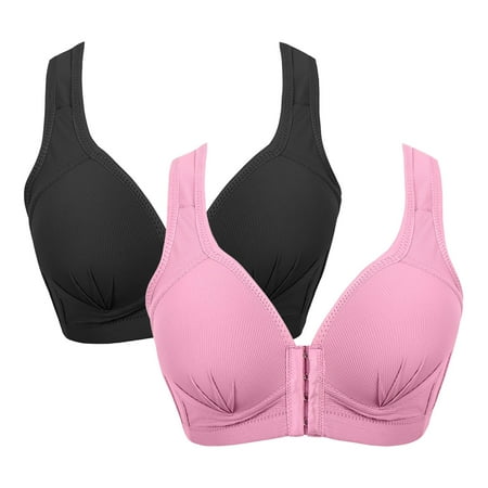 

Foraging dimple 2PCS Women Front Closure Extra-Elastic Breathable Lace Trim Bra Underwear Purple